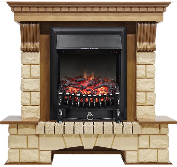 Каминокомплект Pierre Luxe - Дуб / Шампань с очагом Fobos FX Black