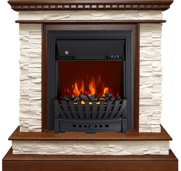 Каминокомплект Calgary - Дуб / Сланец белый с очагом Aspen Black