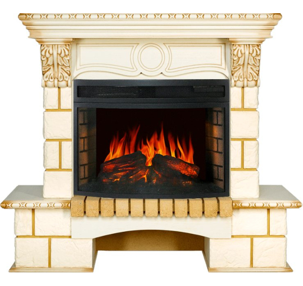 Каминокомплект Pierre Luxe - Шампань / Слонова кост с патиной с очагом Dioramic 25 LED FX