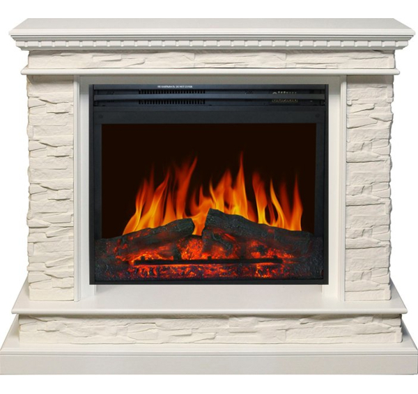 Каминокомплект Calgary - Белый / Сланец белый с очагом Jupiter FX New